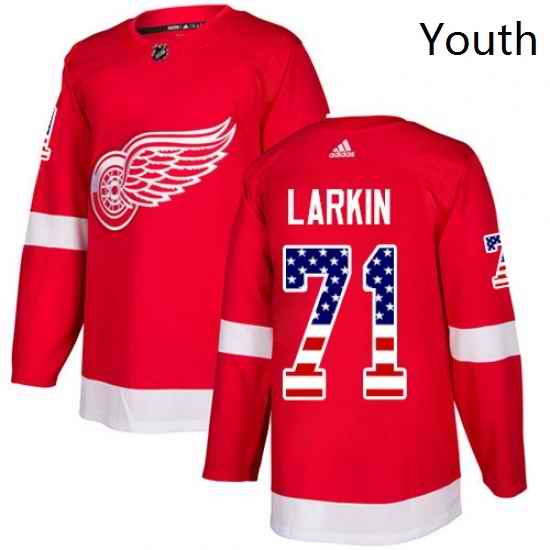 Youth Adidas Detroit Red Wings 71 Dylan Larkin Authentic Red USA Flag Fashion NHL Jersey